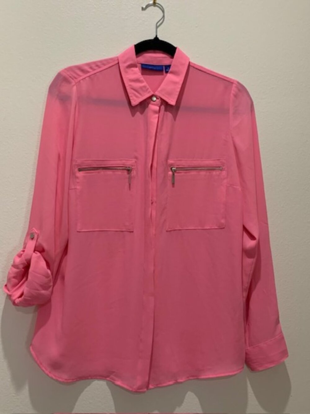 Apt. 9 Hot Pink Semi-Sheer Shirt, Size M